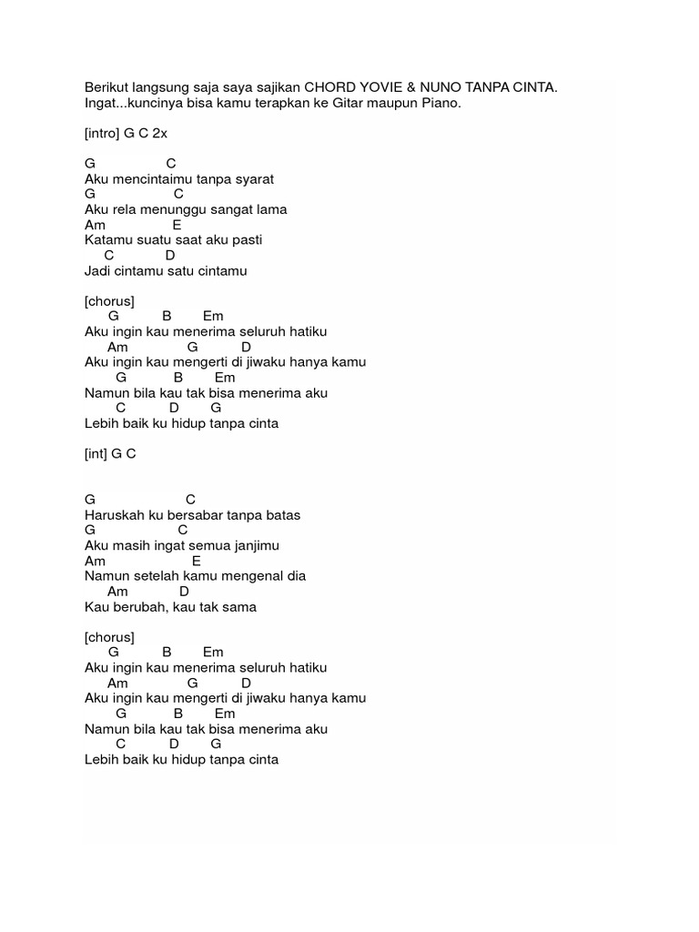 Chord Yovie Nuno Tanpa Cinta | PDF