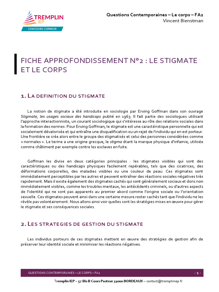 Le Stigmate : Définition et Retournement | PDF | Sciences ...