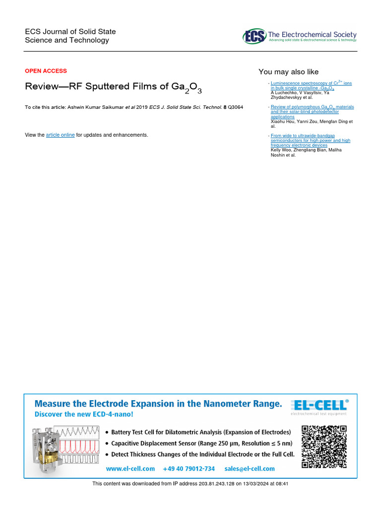 Review of RF Sputtered Ga2O3 Films | PDF | Crystal Structure | Sputtering