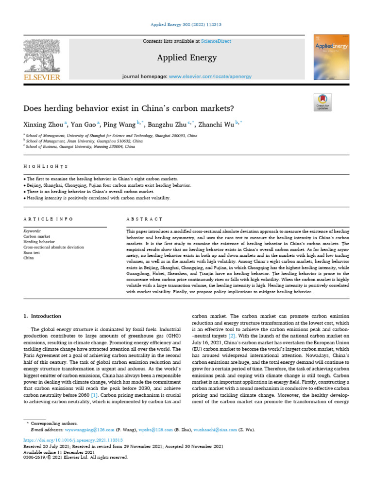 Zhou et al 2022 does herding behavior exist in china s carbon