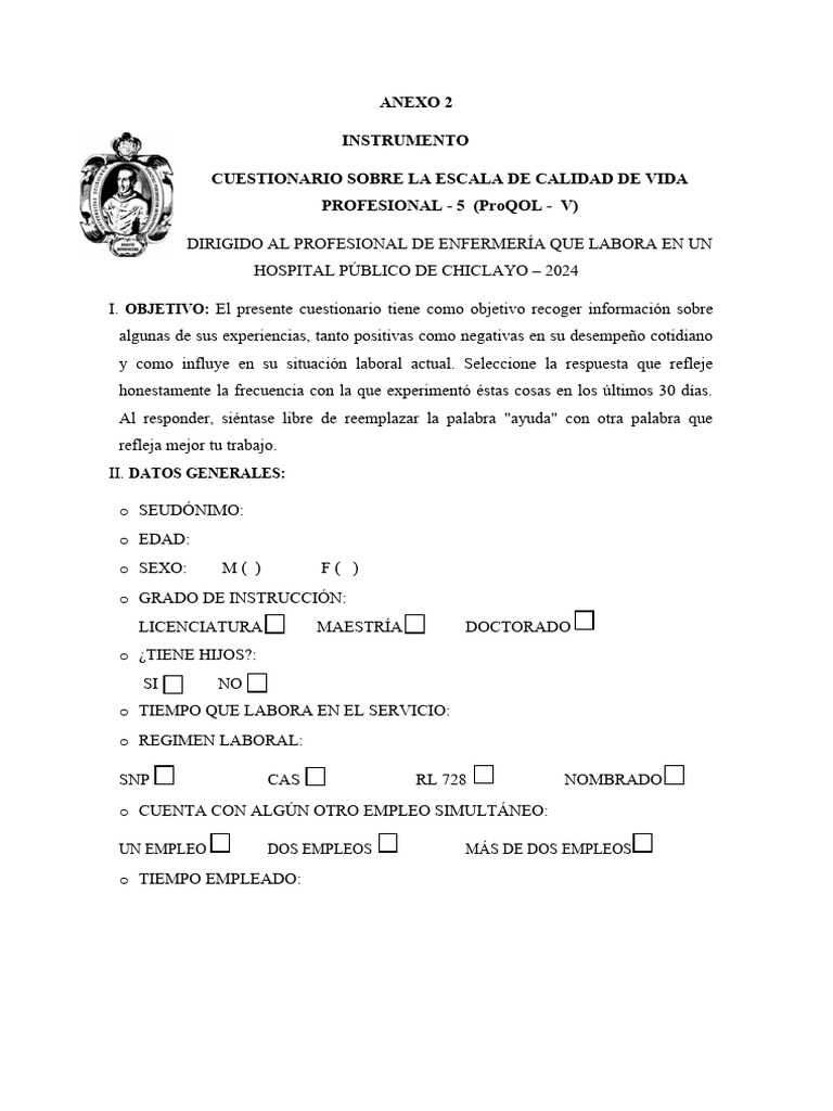 CUESTIONARIO PROQOL v instrumento a aplicar PDF Trauma