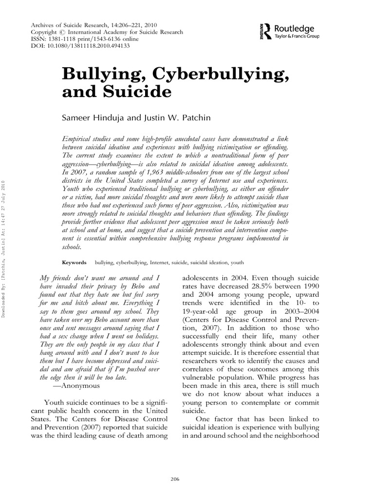 Suicide | PDF | Cyberbullying | Bullying