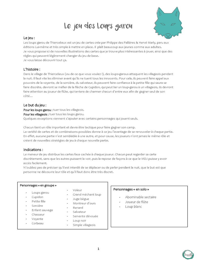 Règles et cartes du Loup-Garou à imprimer | PDF | Loups-garous