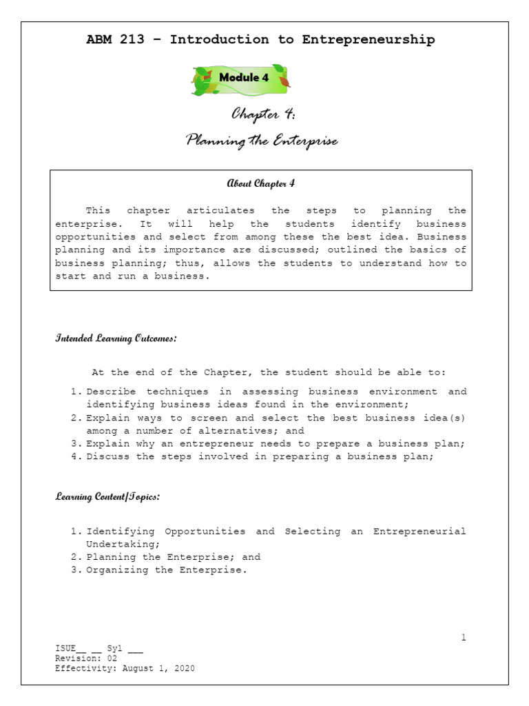 Entrepreneurship Module 4 Planning The Enterprise | PDF | Income ...