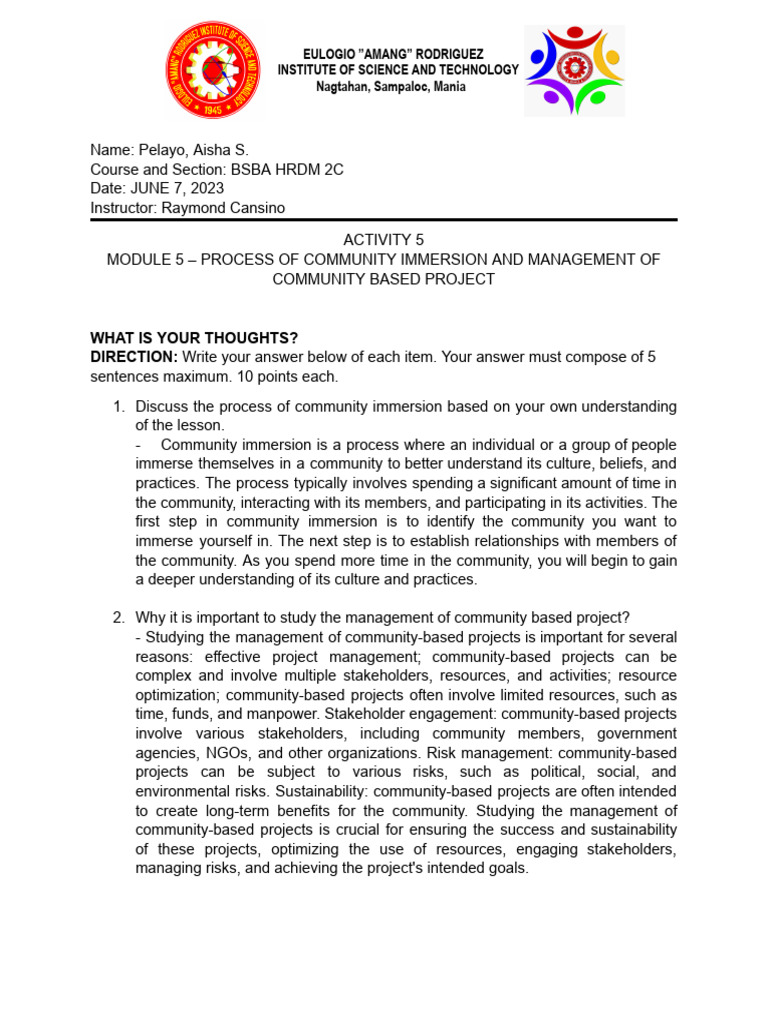 Community Immersion and Project Management | PDF | Community ...