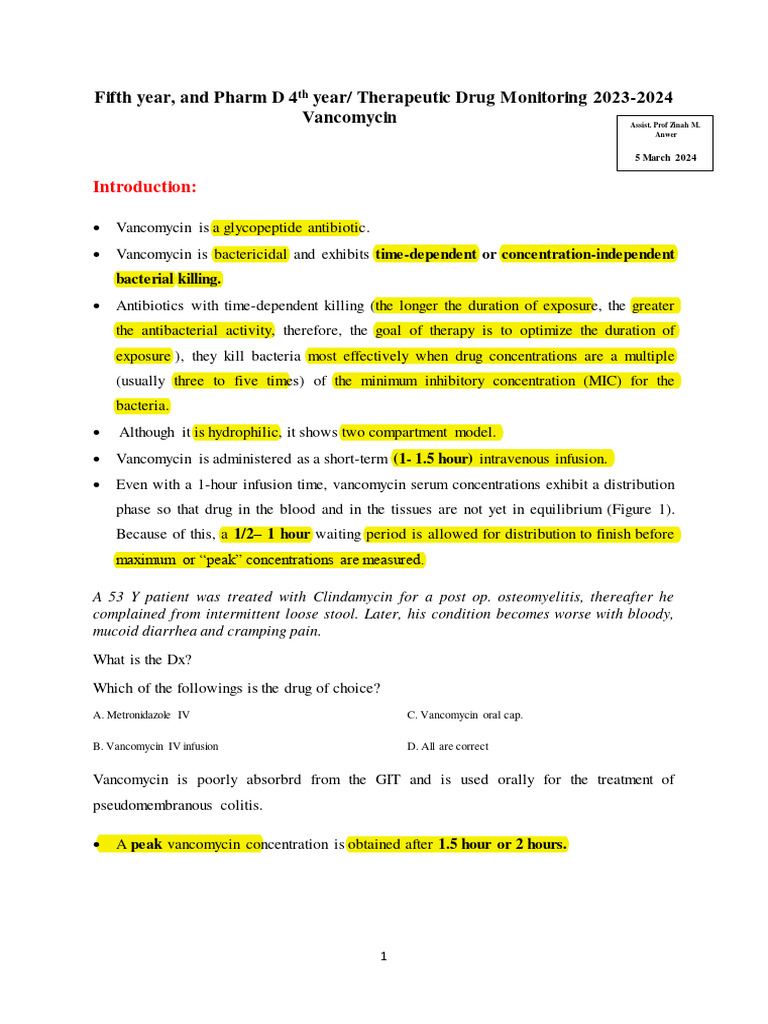 Vancomycin Dosing and Monitoring Guidelines | PDF | Pharmacokinetics ...