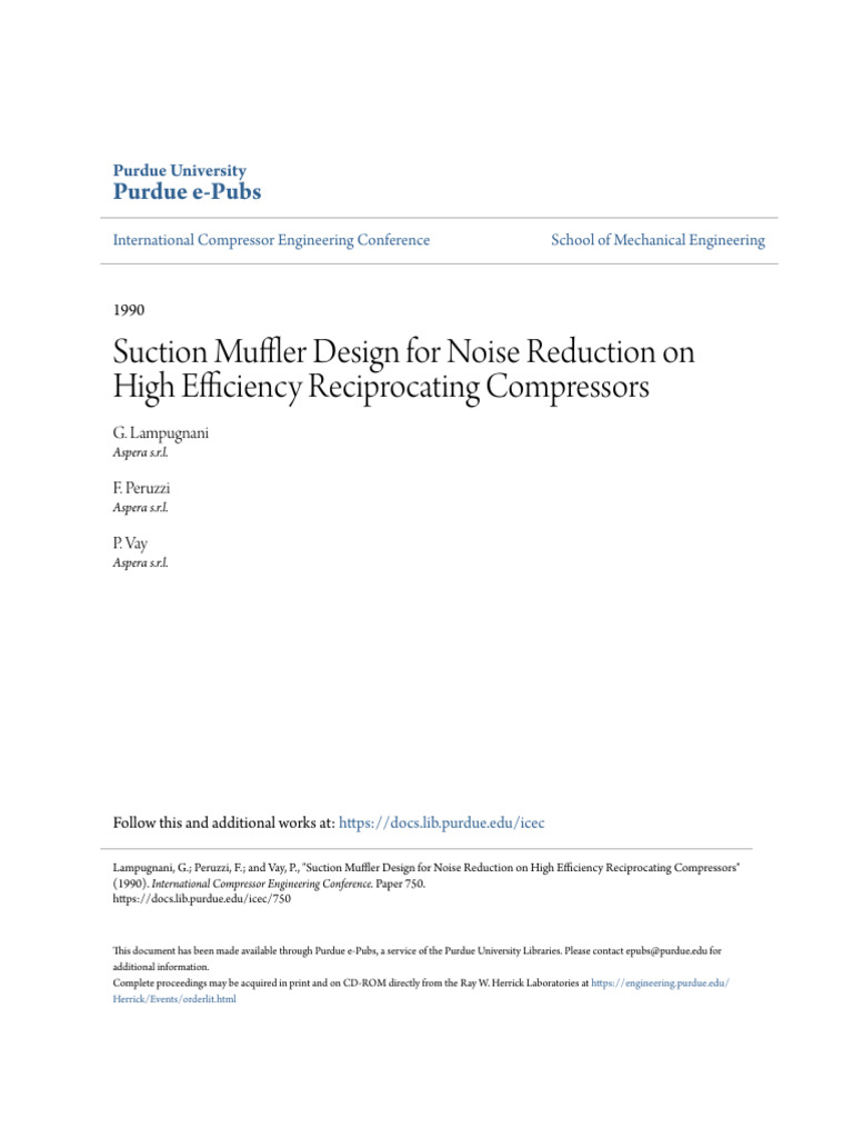 Suction Muffler Design for Noise Reduction on High Efficiency Rec PDF