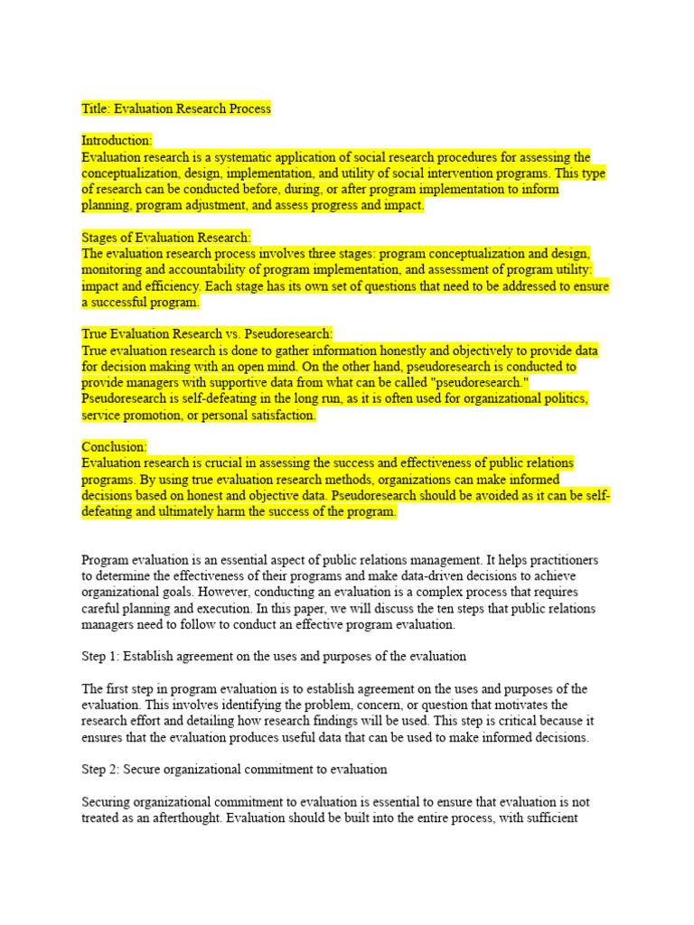 Effective Evaluation Research Steps | PDF | Evaluation | Program Evaluation