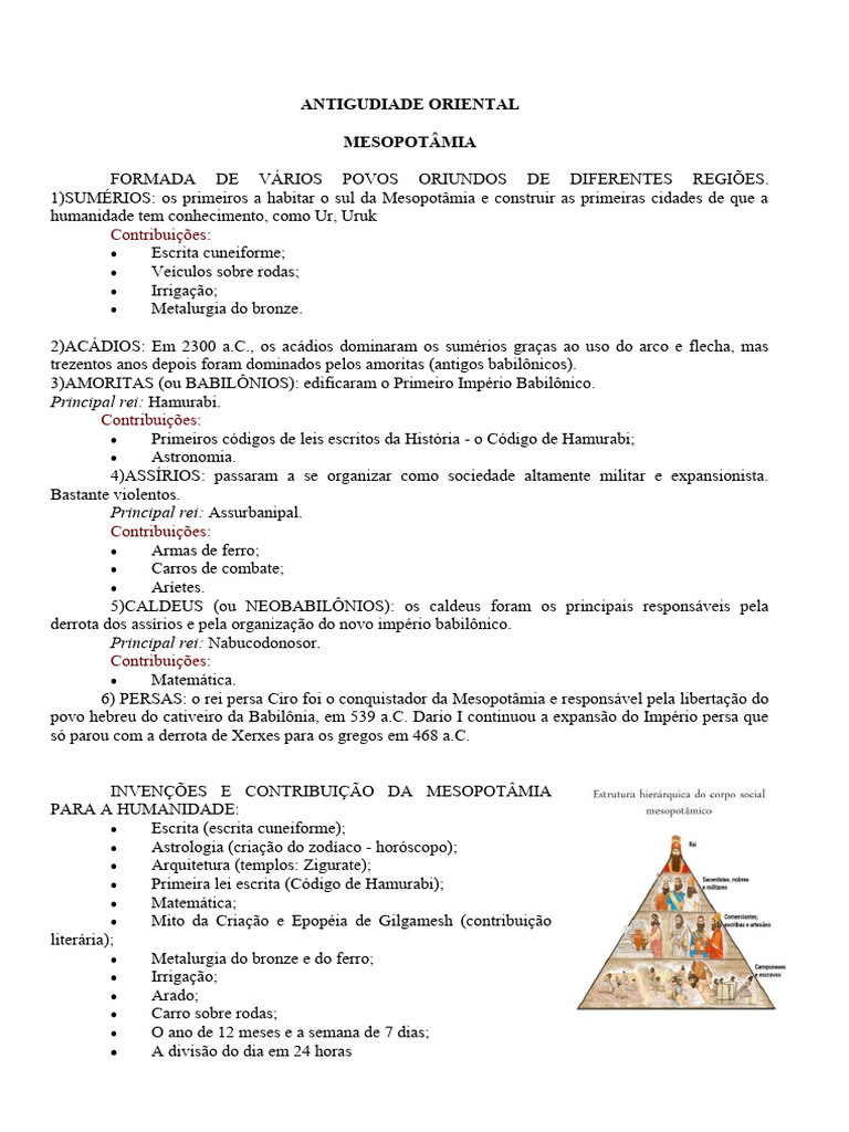 04,05 e 06 - Antiguide Oriental e Africana | PDF | Mesopotâmia | Babilônia