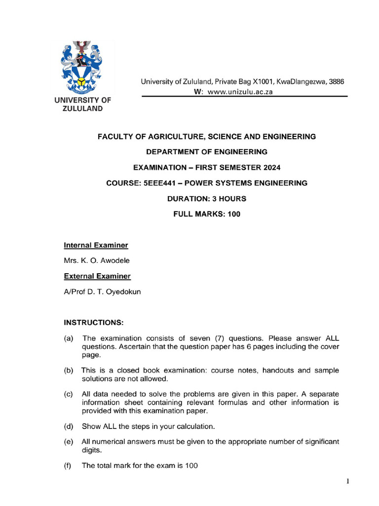 5EEE441 2024 June Exam Main Question Paper PDF