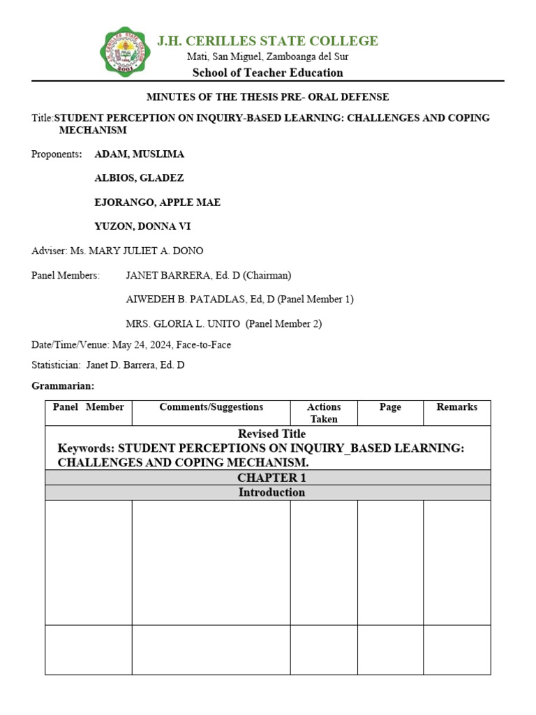 Minutes Pre Oral Defense Dec. 12 2023 | PDF | Cognition | Knowledge ...