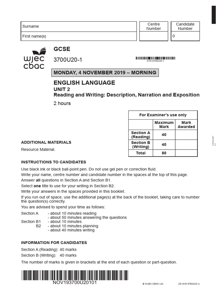 GCSE English Language Exam Instructions | PDF | Food Bank