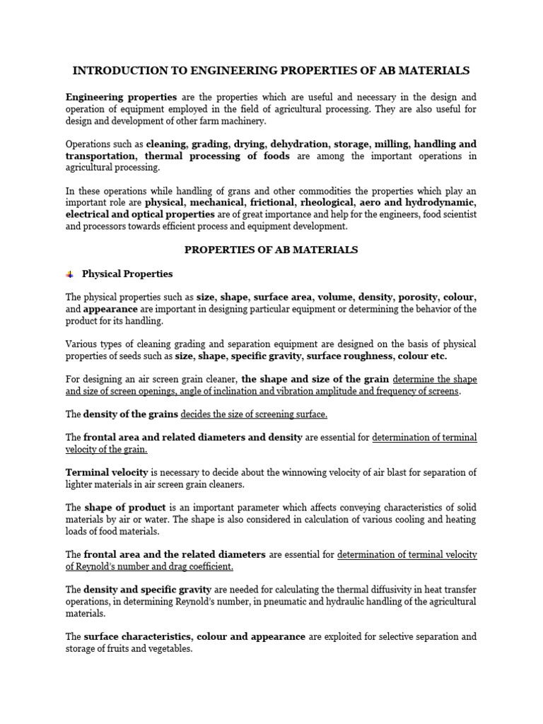 INTRODUCTION TO ENGINEERING PROPERTIES OF AB MATERIALS | PDF | Density ...