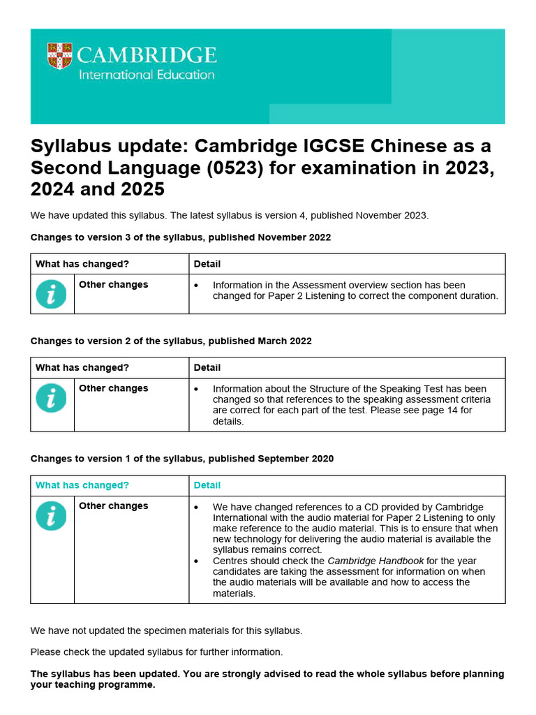 IGCSE Chinese Syllabus Update | PDF | Accessibility