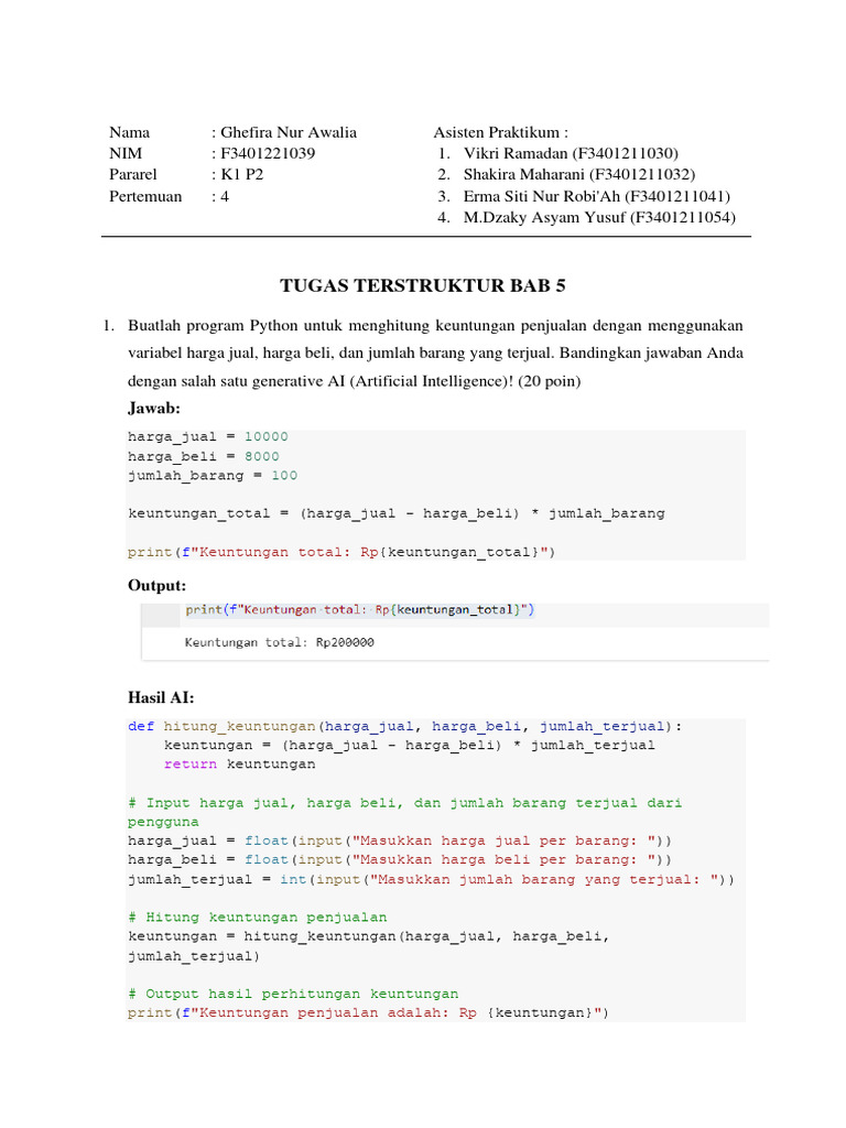 Tugas Pemrograman Python Ghefira | PDF | Komputer