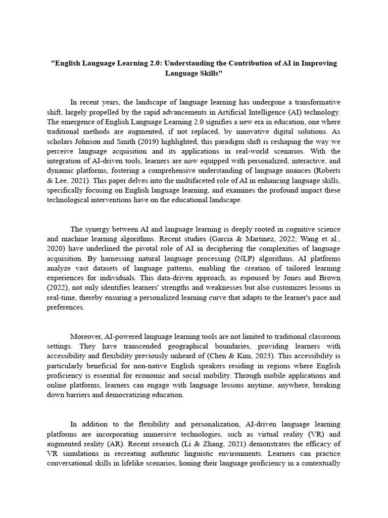 English Language Learning 2.0 Understanding The Contribution of AI in ...
