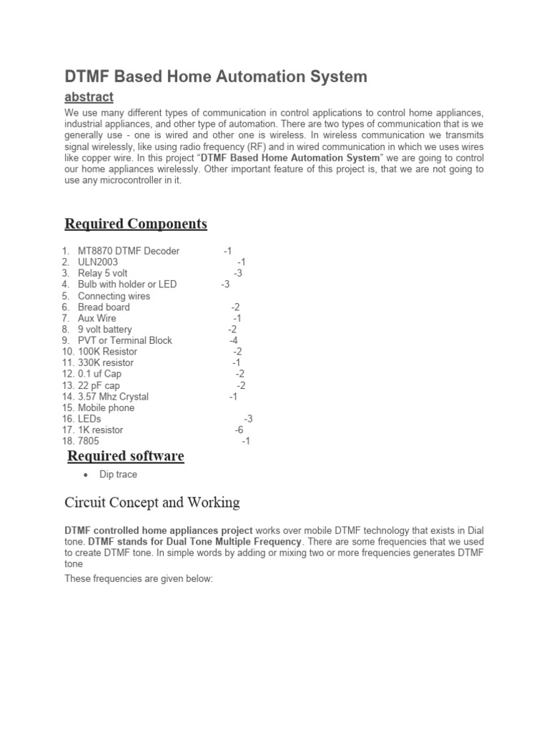 DTMF Home Automation System Guide | PDF | Electronics | Electrical ...