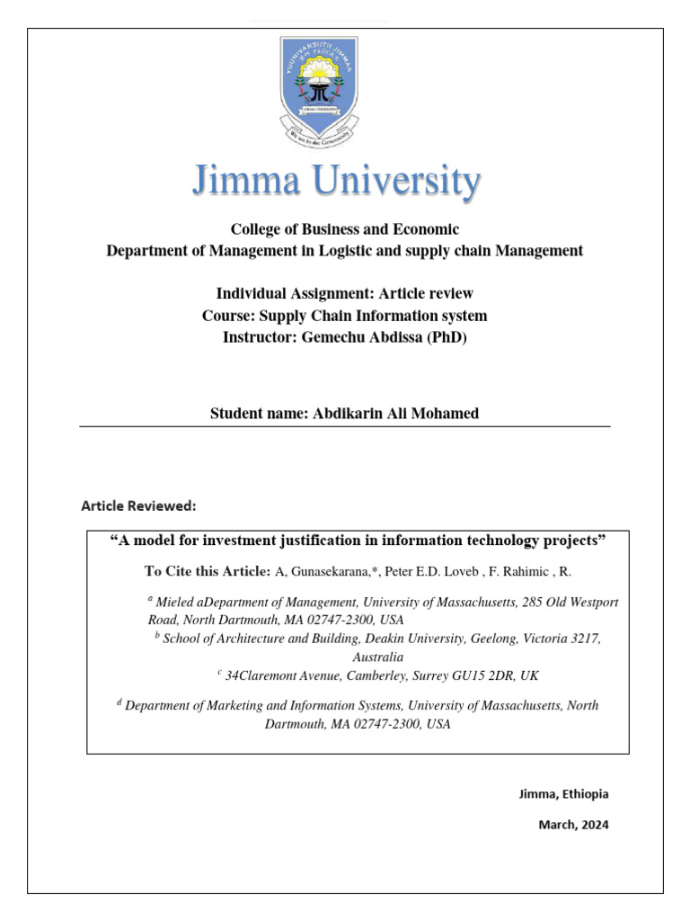 A Model For Investment Justification in Information Technology Projects ...