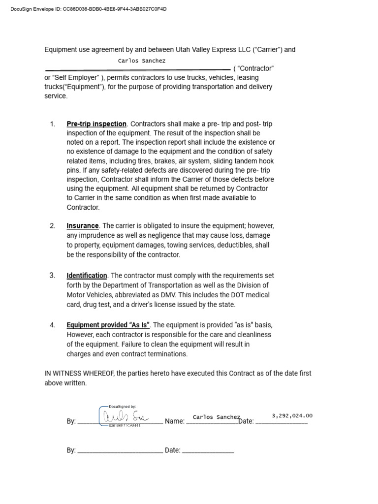 Equipment Use Agreement | Download Free PDF | Department Of Motor ...