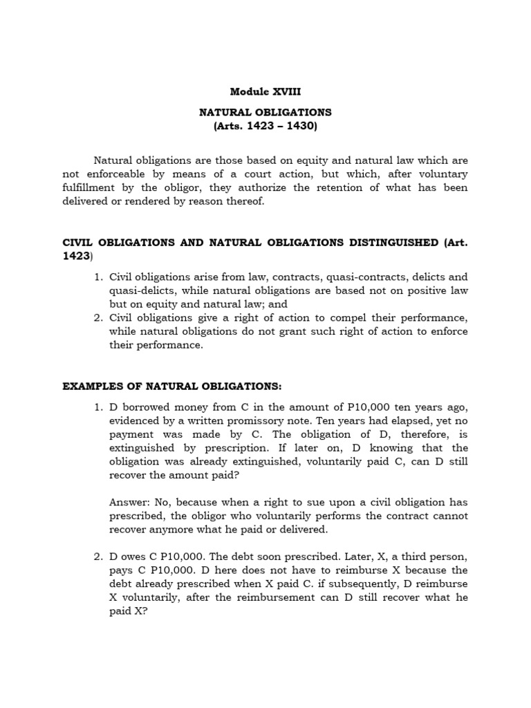 Understanding Natural Obligations in Law | PDF | Will And Testament ...