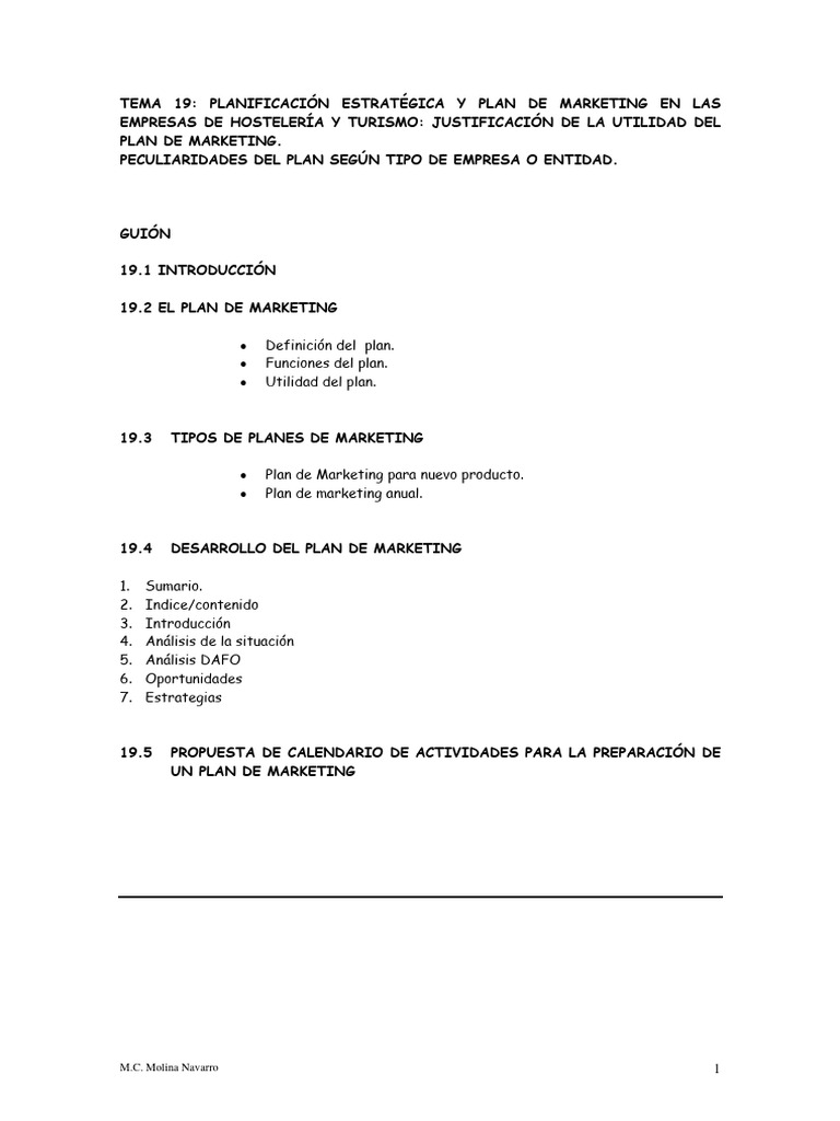 Plan de Marketing en Hostelería y Turismo | PDF | Marketing | Business