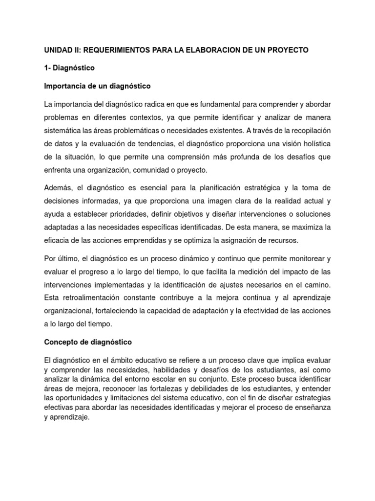 Unidad Ii Requerimientos para La Elaboracion de Un Proyecto | PDF ...