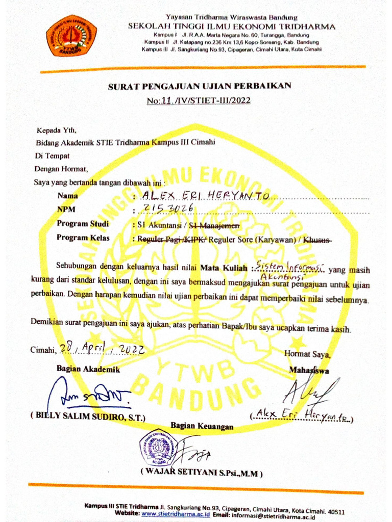 Contoh Surat Pengajuan Perbaikannilai | PDF