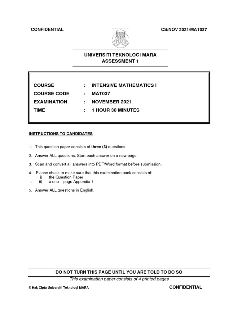 Intensive Mathematics I Exam Nov 2021 | PDF | Mathematics