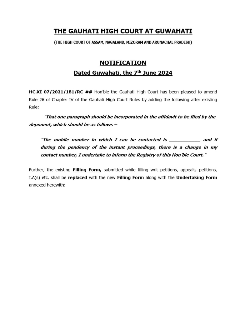 Notification Dated 07.06.2024 With Respect To Amendment of Rule 26 of ...