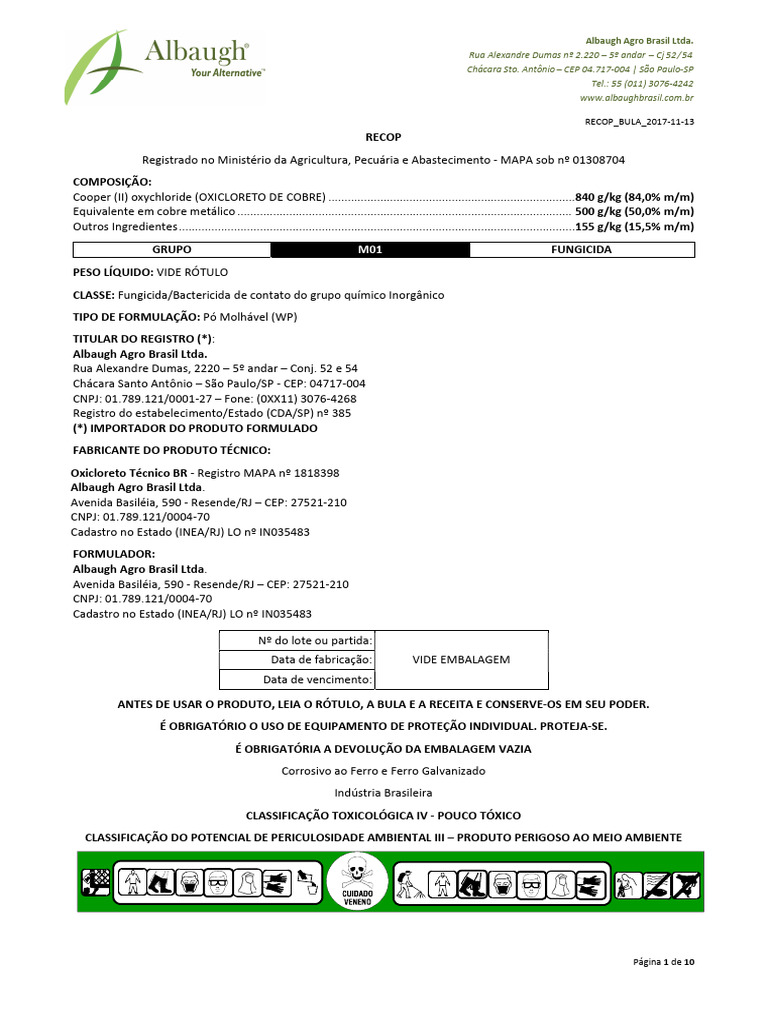 Bula do Fungicida Recop | PDF | Embalagem e rotulagem | Agronomia
