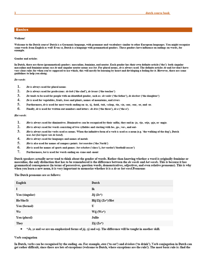 Dutch Language Course Overview | PDF | Grammatical Gender | Grammatical ...