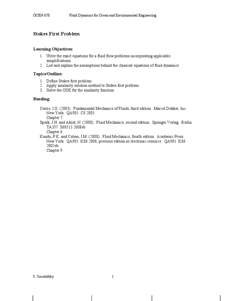 Stokes First Problem in Fluid Dynamics | PDF | Science & Mathematics