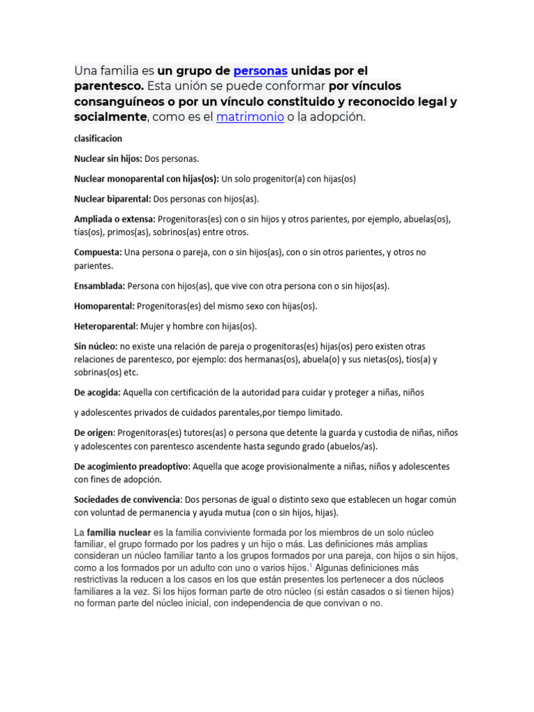 Tipos y funciones de la familia moderna | PDF | Familia | Parentesco
