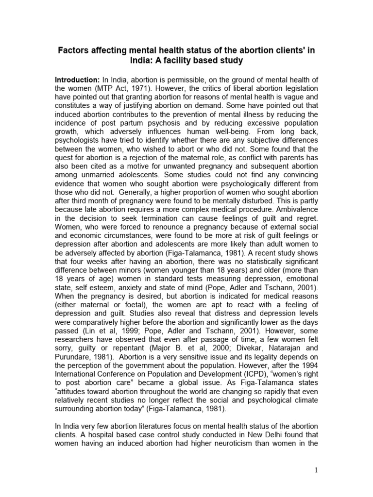 Factors Affecting Mental Health Status of The Abortion Clients' in ...