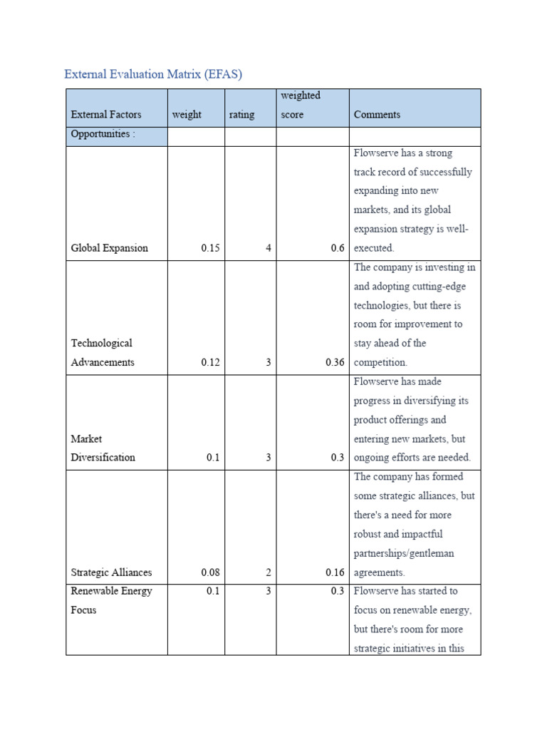 EFAS, TWOS, Flow Serve IFAS & Strategy Implmentation | PDF | Strategic ...