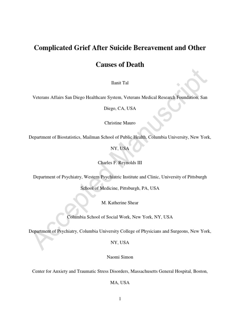 Complicated Grief After Suicide Bereavement and Other Causes of Death ...