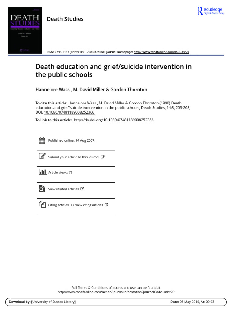 Death Education and Grief-Suicide Intervention in The Public Schools ...