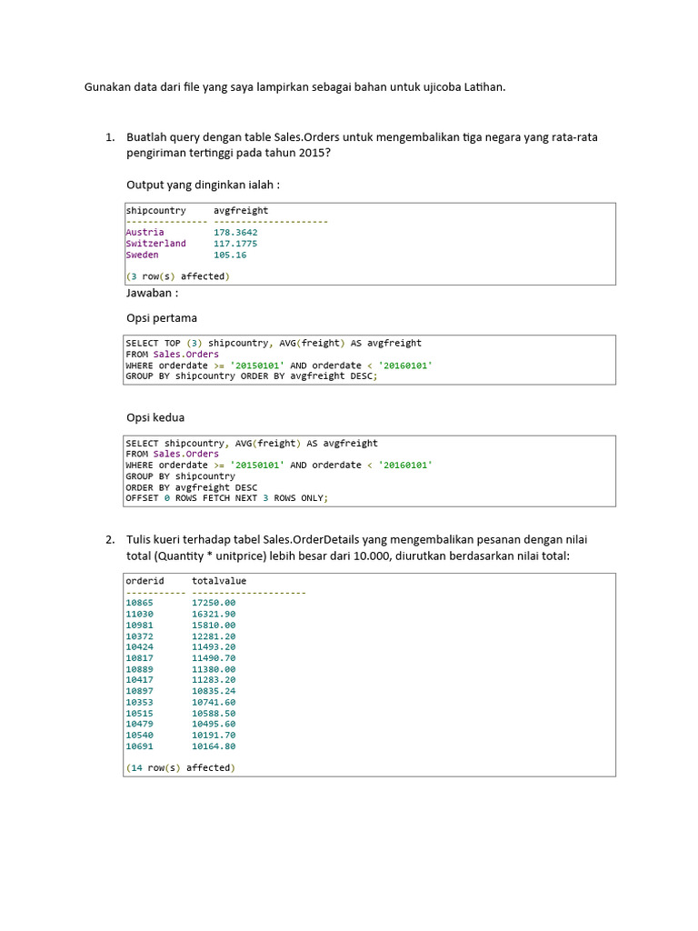 Kueri SQL untuk Analisis Data Penjualan | PDF | Komputer