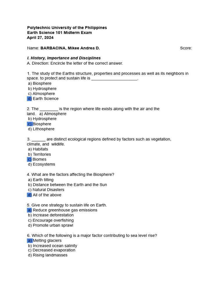 Earth Science 101 Midterm Exam Guide | PDF | Earth Sciences | Earth