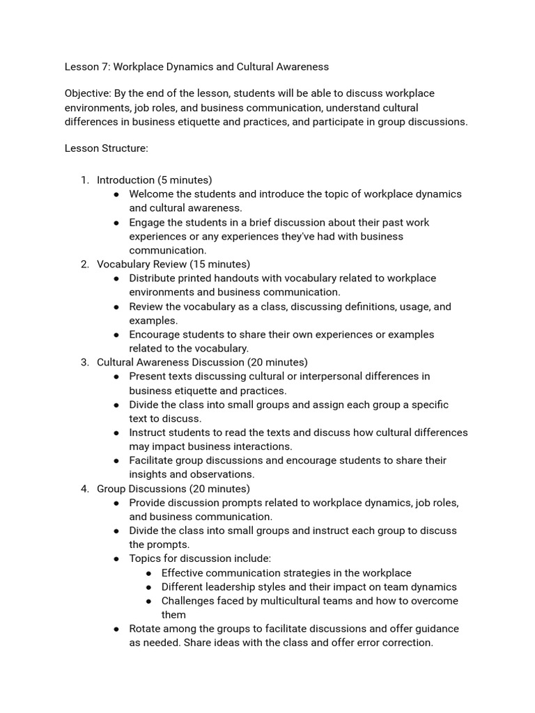Workplace Dynamics & Cultural Awareness | PDF