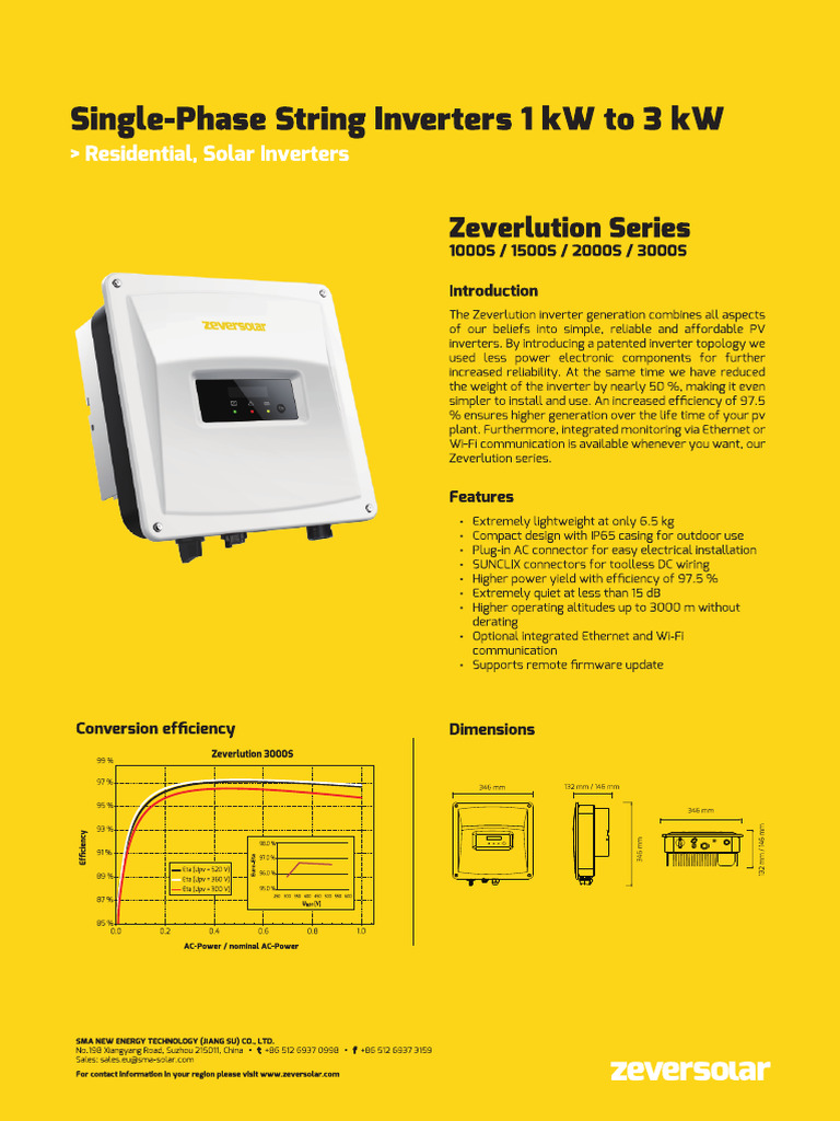 Zeversolar Datasheet Single Phase Inverters Zeverlution S en | PDF