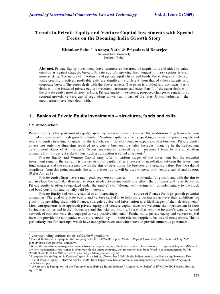 Trends in Private Equity and Venture Capital Investments With Special ...