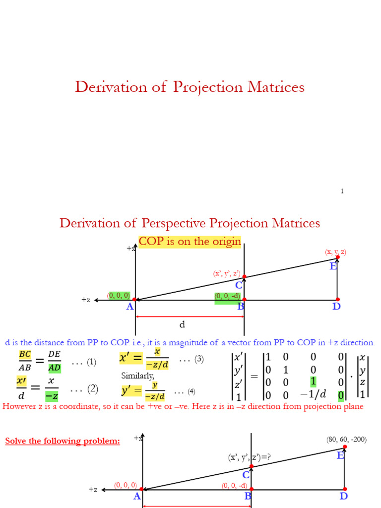 Deriving Perspective Projection Matrices | PDF | Matrix (Mathematics ...