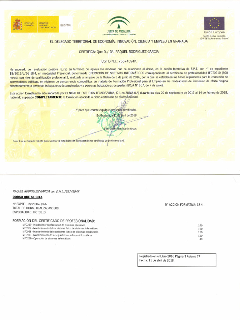 Certificado Curso Informatica Pdf