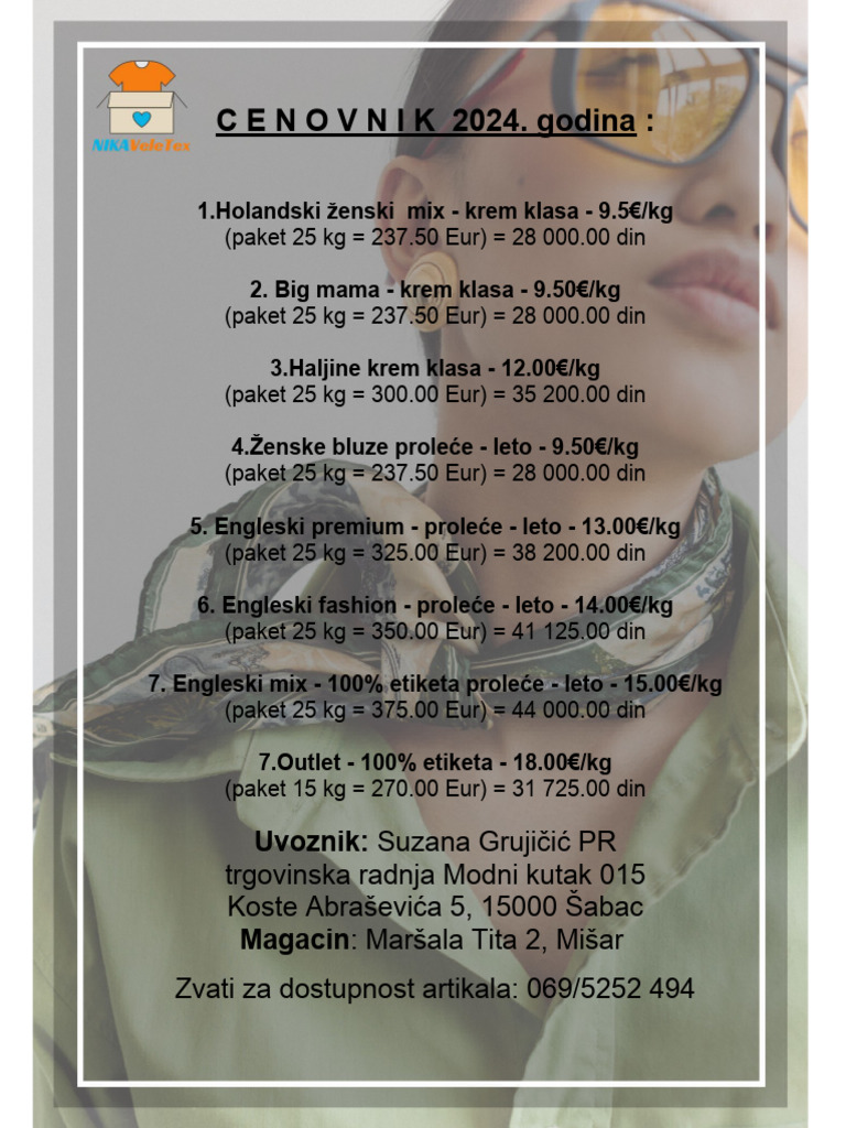 Cenovnik Za Robu 2024 | PDF