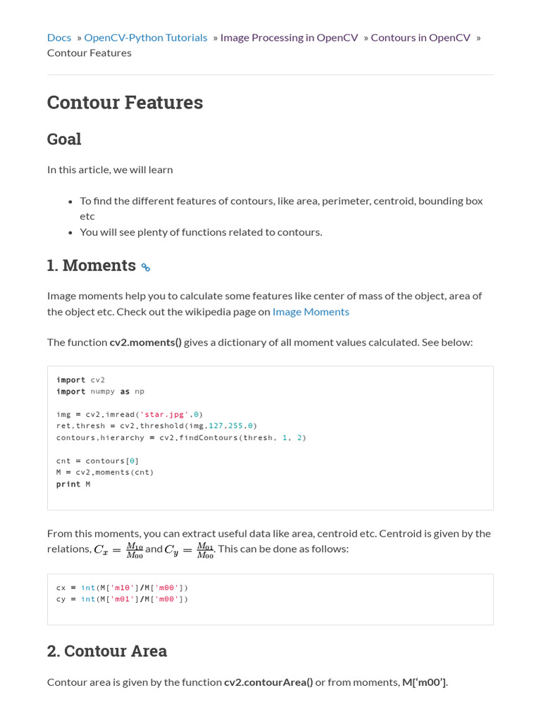 Contour features opencv python tutorials 1 documentation pdf area