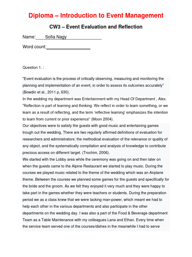 Cw3 Evaluation And Reflection Cover Page 1 Autorecovered Pdf