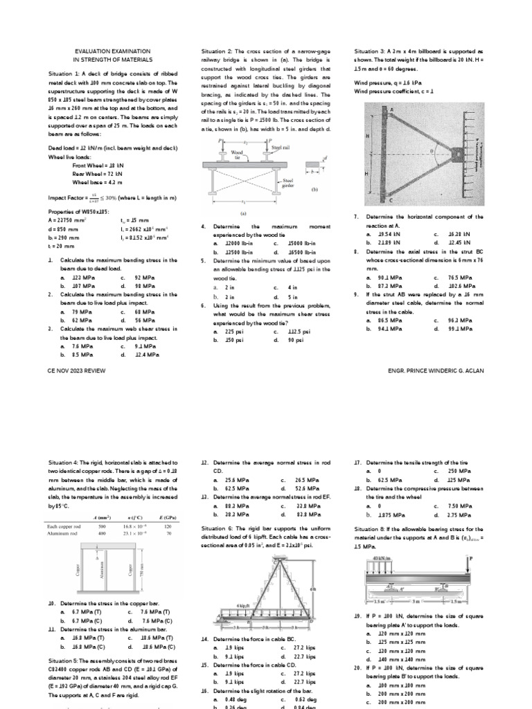 Evaluation Exam in Strength of Materials Nov2023 Review | Download Free ...