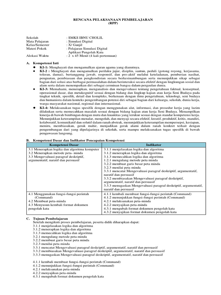 RPP Simulasi Digital Kelas X Ganjil | PDF | Karier & Perkembangan ...