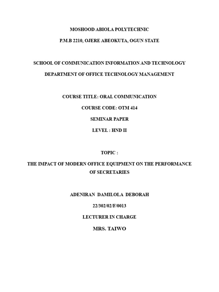 impact of modern office equipment PDF Communication Human Factors